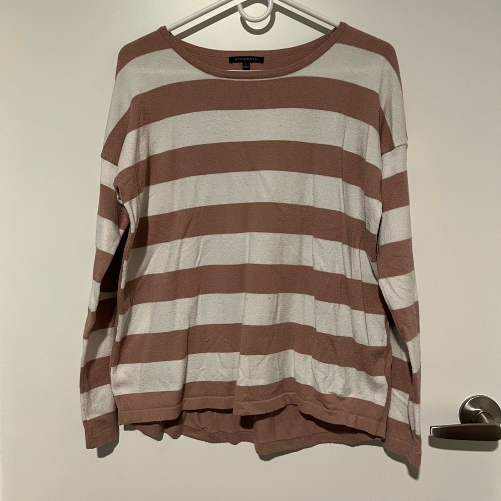 Staccato white and pink horizontal stripe sweater. - Picture 1 of 1